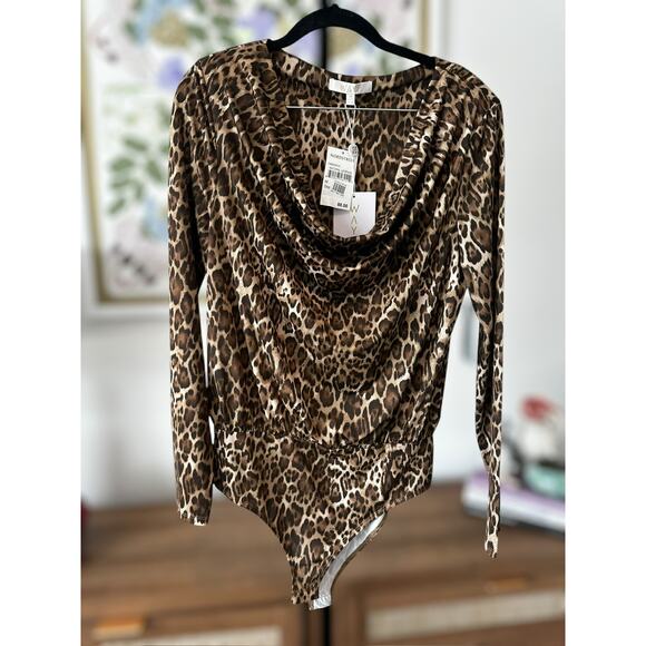New WAYF Slouch Solano Leopard Print Longsleeve Bodysuit Cowl Neck Size Medium - Picture 6 of 7